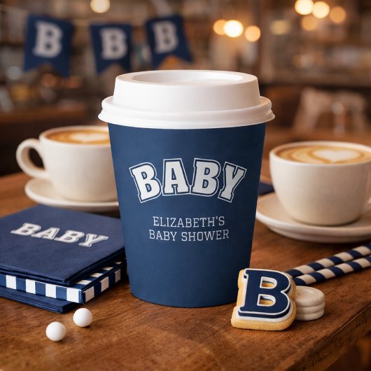 Preppy Collegiate Varsity Navy Baby Shower 紙コップ