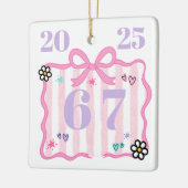 Preppy Coquette 6–7 Pink Stripe Bow Trend Year セラミックオーナメント (左)
