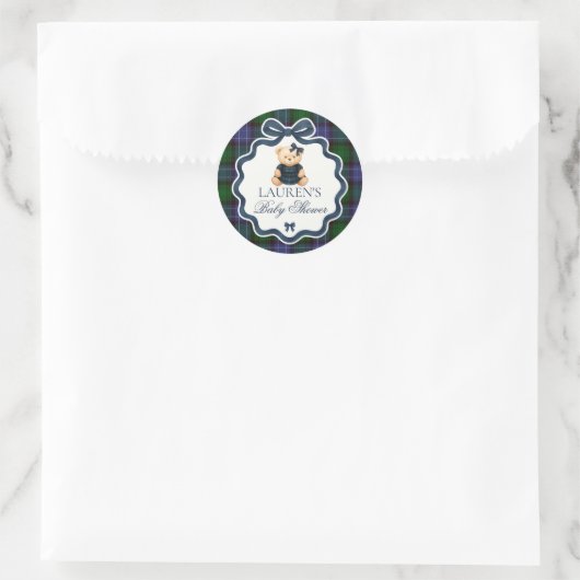 Preppy Coquette Bow Bear Baby Shower Envelope Seal ラウンドシール (バッグ)