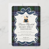 Preppy Coquette Bow Bear Beary First Birthday 招待状 (正面)