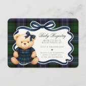 Preppy Coquette Bow Bear Plaid Baby Registry Card エンクロージャーカード (正面)