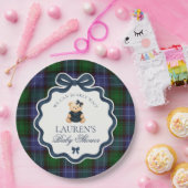 Preppy Coquette Bow Bear Plaid Baby Shower  ペーパープレート (パーティー)