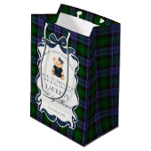 Preppy Coquette Bow Bear Plaid Baby Shower Favors ミディアムペーパーバッグ (裏面アングル)
