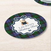 Preppy Coquette Bow Bear Plaid Birthday  ラウンドペーパーコースター (アングル)