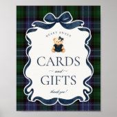 Preppy Coquette Bow Bear Plaid Cards & Gifts ポスター (正面)