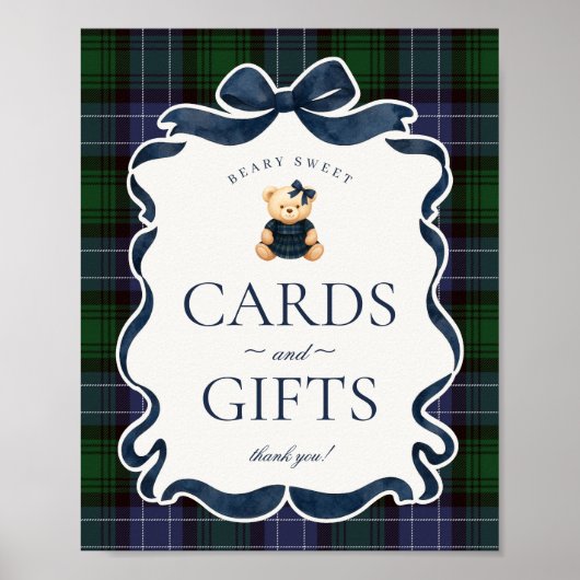 Preppy Coquette Bow Bear Plaid Cards & Gifts ポスター (正面)