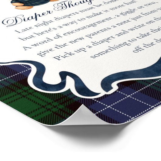 Preppy Coquette Bow Bear Plaid Diaper Thoughts ポスター (角)