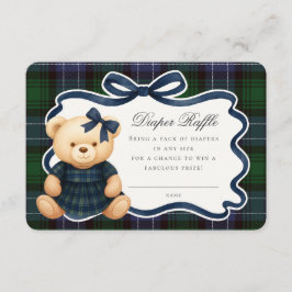 Preppy Coquette Bow Bear Tartan Diaper Raffle Card エンクロージャーカード