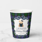Preppy Coquette Bow Bear Tartan Plaid Birthday 紙コップ (裏面)