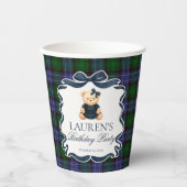 Preppy Coquette Bow Bear Tartan Plaid Birthday 紙コップ (正面)