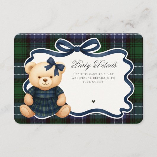 Preppy Coquette Bow Bear Tartan Plaid Details Card エンクロージャーカード (正面)