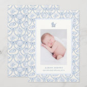 Preppy Couquette Coastal Baby Birth Announcement 招待状 (正面/裏面)