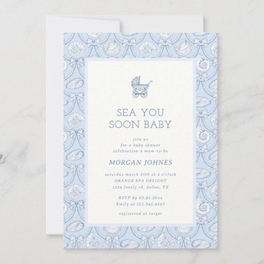 Preppy Couquette Coastal Baby Shower Invitation 招待状 (正面)