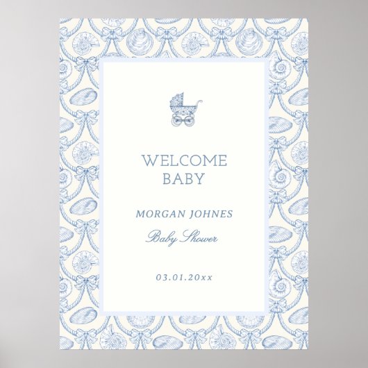 Preppy Couquette Coastal Baby Shower Welcome ポスター (正面)