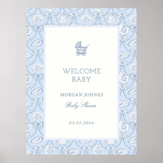 Preppy Couquette Coastal Baby Shower Welcome ポスター (正面)