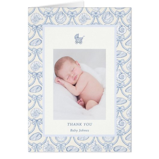 Preppy Couquette Coastal Baby Thank You Card (正面)