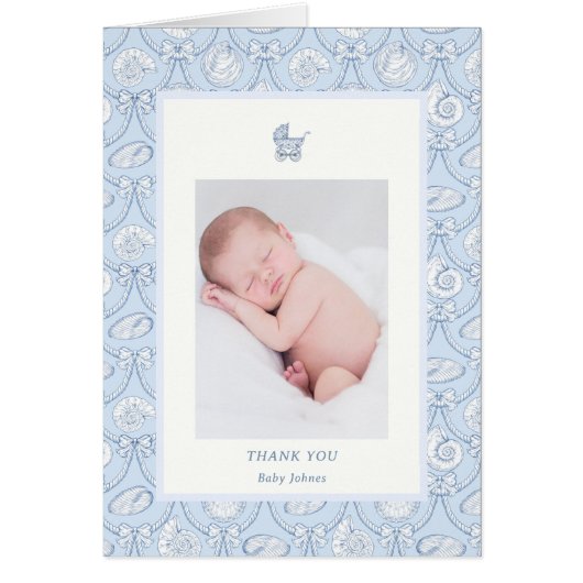 Preppy Couquette Coastal Baby Thank You Card (正面)