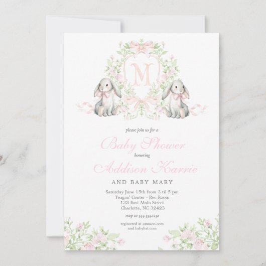 Preppy Crest bunny Baby Shower Invitation 招待状 (正面)
