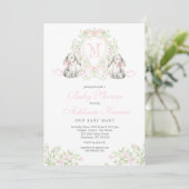 Preppy Crest bunny Baby Shower Invitation 招待状 (スタンド正面)