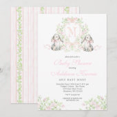 Preppy Crest bunny Baby Shower Invitation 招待状 (正面/裏面)