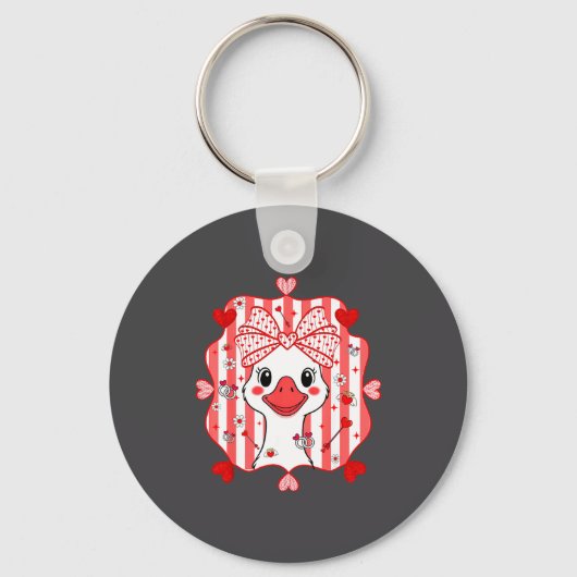 Preppy Cute Goose Coquette Bow Valentine's Day Wom キーホルダー (正面)