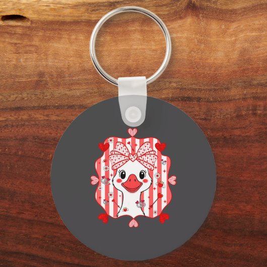 Preppy Cute Goose Coquette Bow Valentine's Day Wom キーホルダー (正面)