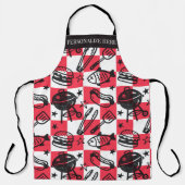 Preppy Dad Grilling Pattern – BBQ Doodles (Check) エプロン (正面)
