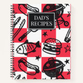 Preppy Dad Grilling Pattern – BBQ Doodles (Check)  ノートブック (正面)