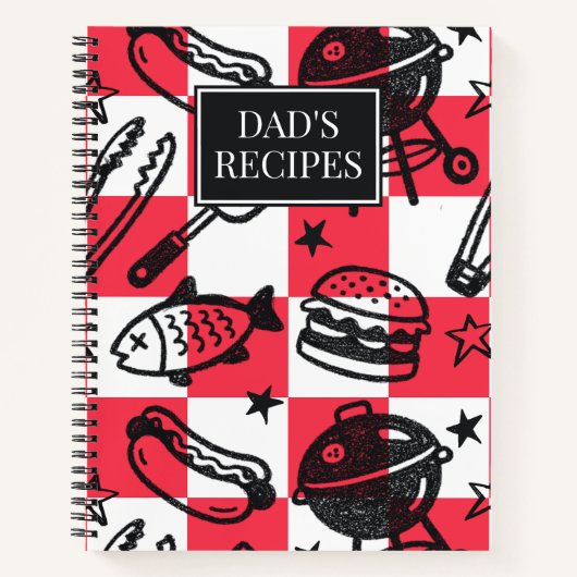 Preppy Dad Grilling Pattern – BBQ Doodles (Check)  ノートブック (正面)