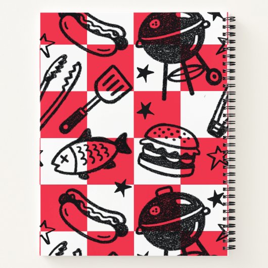 Preppy Dad Grilling Pattern – BBQ Doodles (Check)  ノートブック (裏面)