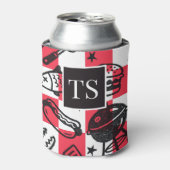 Preppy Dad Grilling Pattern – BBQ Doodles (Check) 缶クーラー (缶正面)