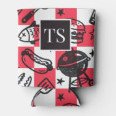 Preppy Dad Grilling Pattern – BBQ Doodles (Check) 缶クーラー (正面)
