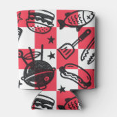 Preppy Dad Grilling Pattern – BBQ Doodles (Check) 缶クーラー (裏面)