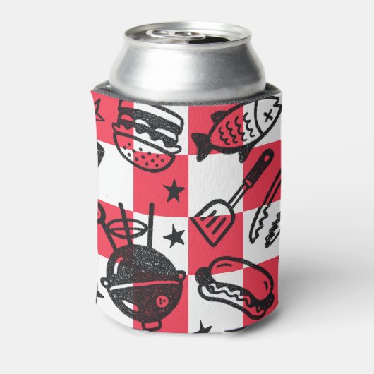 Preppy Dad Grilling Pattern – BBQ Doodles (Check) 缶クーラー (缶裏面)