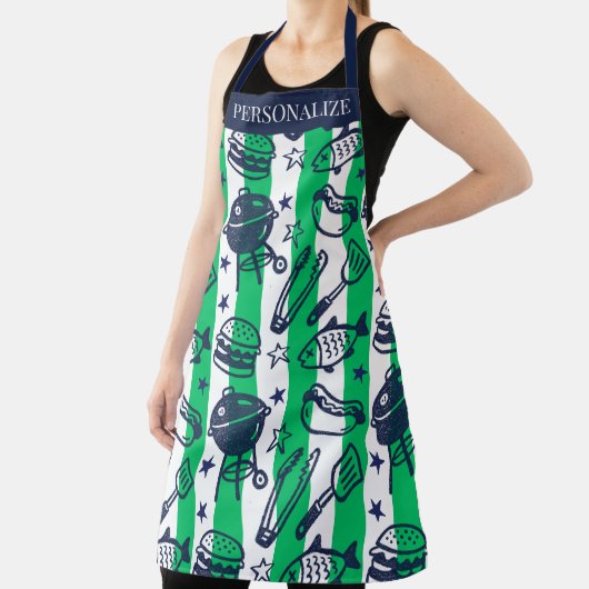 Preppy Dad Grilling Pattern – BBQ Doodles (Stripe) エプロン (インサイチュ)