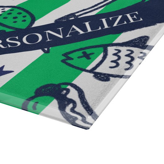 Preppy Dad Grilling Pattern – BBQ Doodles (Stripe) カッティングボード (角)