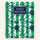 Preppy Dad Grilling Pattern – BBQ Doodles (Stripe) ノートブック (正面)