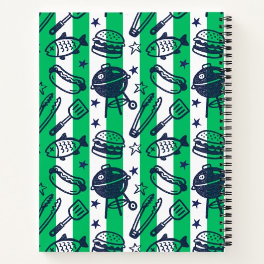 Preppy Dad Grilling Pattern – BBQ Doodles (Stripe) ノートブック (裏面)