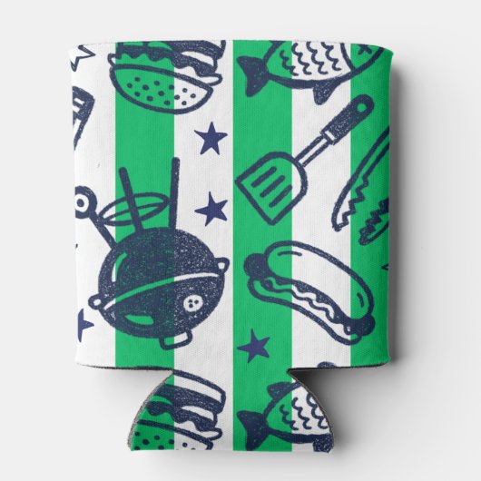 Preppy Dad Grilling Pattern – BBQ Doodles (Stripe) 缶クーラー (裏面)