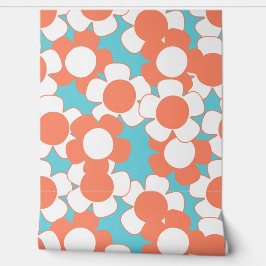 Preppy Daisy Allover Bloom – Coral & Turquoise 壁紙