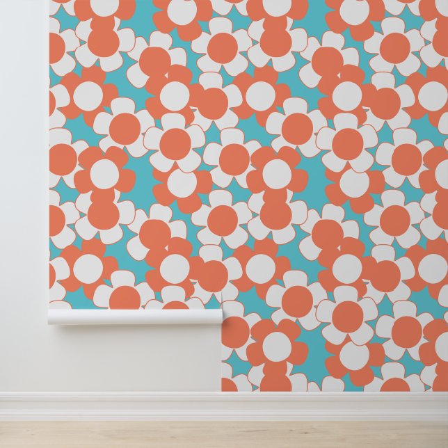 Preppy Daisy Allover Bloom – Coral & Turquoise 壁紙 (アプリケーション)