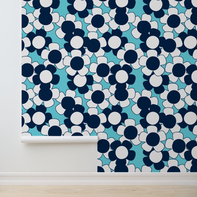 Preppy Daisy Allover Bloom – Navy & Turquoise 壁紙 (アプリケーション)