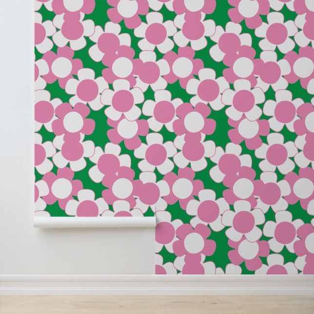 Preppy Daisy Allover Bloom – Pink & Green 壁紙 (アプリケーション)