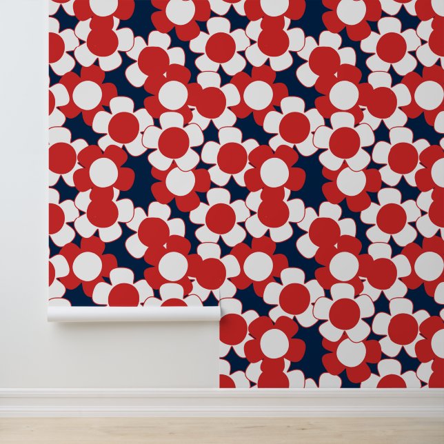 Preppy Daisy Allover Bloom – Red White & Navy 壁紙 (アプリケーション)
