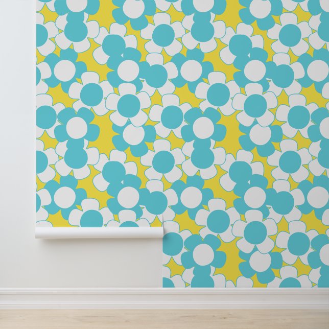 Preppy Daisy Allover Bloom – Yellow & Turquoise 壁紙 (アプリケーション)