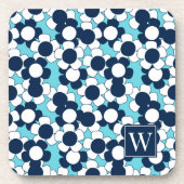 Preppy Daisy Bloom – Turquoise & Navy Monogram コースター (正面)