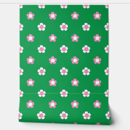 Preppy Daisy Scatter Field – Pink & Green 壁紙