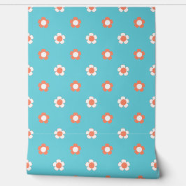 Preppy Daisy Scatter Field – Turquoise & Coral 壁紙