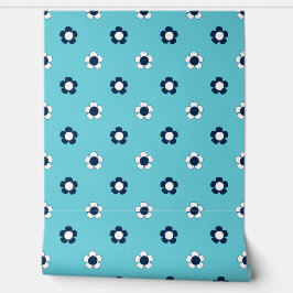 Preppy Daisy Scatter Field – Turquoise & Navy 壁紙
