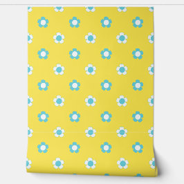 Preppy Daisy Scatter Field – Turquoise & Yellow 壁紙